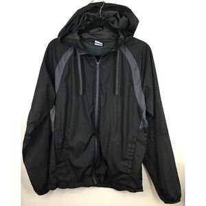Starter Hooded Windbreaker Jacket Full Zip‎ Mesh Lined Black Gray S